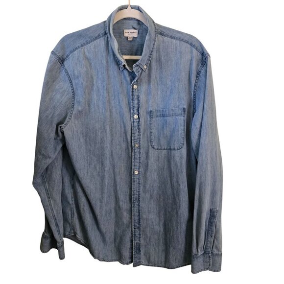 Club Monaco Slim Fit Cotton Chambray Shirt Designer Sustainable Size XL - Picture 2 of 5